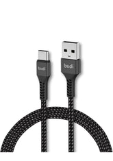 Budi 1m Type C to USB Braided Cable with 65W PD USB C USB charger for Fast Charging, Zinc Alloy and Nylon Material, Black Color for Macbook Pro/Air/SamsungS21/S20/Huawei/Xiaomi