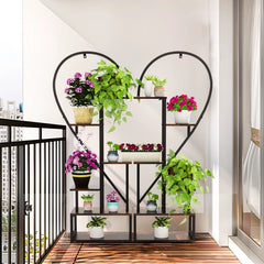 6 Tier Metal Plant Stand, Creative Half Heart Shape Ladder Plant Stands for Indoor Plants Multiple, Black Plant Shelf Rack