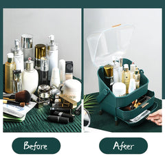 Green Elegant Makeup Storage Organizer Box with Drawers and Handle