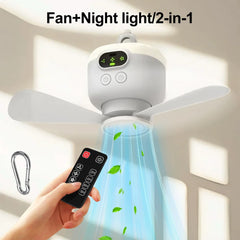 8000mHA Portable Ceiling Fan With LED Light & Remote Control Outdoor Camping Tent Hanging Fan USB Rechargeable Electric Fan