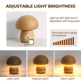 Dimmable Beech and Walnut Mushroom Lamp – Warm LED Glow