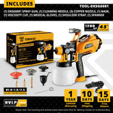 Spray Gun with LED light High Power Electric Paint Sprayer,3 Nozzle & Large capacity Easy Spraying DEKO 1200ml HVLP