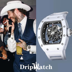 2025 latest cool white ice same wine barrel type skeleton quartz wristwatch men's watch