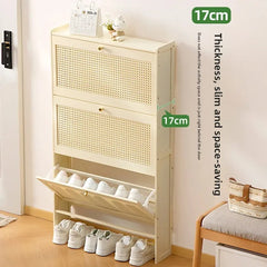 17cm Ultra-Thin Shoe Cabinet for Entryway Space-Saving Flip-Up Shoe Rack Large Capacity Storage Rack Hallway Bamboo Organizer