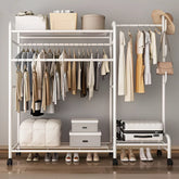 Coat Rack Movable Double Clothes Shelf Clothes Floor-Standing Bedroom Wheeled Floor Hangers Storage Coat Rack Clothes Racks