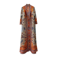 abaya long trench coat miyake women's Arab style elegant wrinkled loose large size printed Middle East cardigan robe tide