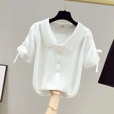 Woman Summer Style Chiffon Blouses Tops Lady Casual Peter Pan Collar Short Lantern Sleeve Blusas Tops ZZ1483