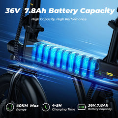 EB1 Electric Bike 250W 7.8Ah Electric Bicycle 40km Max Range 25km/h Speed 14inch Foldable Electric Bike