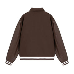 Unisex Embroidered Letter Ballpark Jacket Casual Style Loose Fit Color Block Leather Sleeve Spring Autumn Coat Crossbody Special