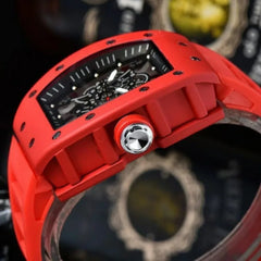 Women's sports white ice same hollow texture oil wine barrel type couple's transparent quartz watch men's style