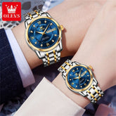 Fashion Couple Watch Stainless Steel Waterproof Double Calendar Trendy Quartz Watch for Men and Women Original Watch