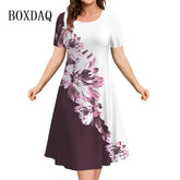 New Women‘s Dresses 3d Flowers Pattern Short Sleeve Clothing Casual Fashion A-Line Dress Summer Lady Oversized Vacation Dresses