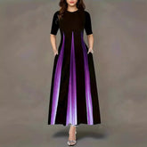 Summer new round neck casual fashion celebrity print gradient long skirt for women