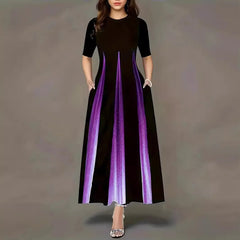 Summer new round neck casual fashion celebrity print gradient long skirt for women