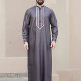 Muslim Fashion Abayas for Men Solid Color Embroidery Long Robe Men Jubba Thobe Saudi Arab Musulman Shirts Islamic Clothing