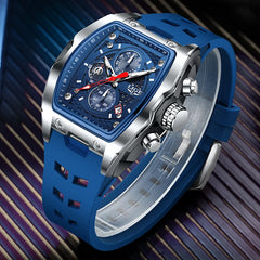 Men Luxury Silicone Sport Square Chronograph Watch Fashion Business Waterproof Quartz Wristwatch