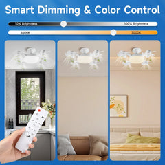 Led Ceiling Fan Lights for Living Room Remote Control Dimming 3 Colors Kitchen Lamp 3-Speed Drone Fan Lamps