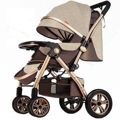 Foldable Baby Stroller Sit & Lie Portable 360° Swivel Front Wheel Trolley Cart Large Two-way Stroller with Sunshade for Infants