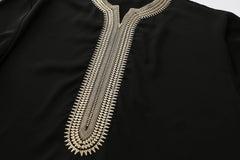 Summer New Muslim men's short-sleeved black red embroidered loose breathable casual Islamic robes