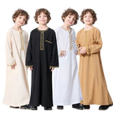 Children Robe w/ Long Sleeves Teenager Muslim Clothing Boys Kaftan Islamic Middle East Arab Jubba Thobe for Four Seasons