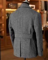 Men's Vintage Herringbone Tweed Blazer British Wool Blend Double Breasted Lightweight Casual Sport Coat Formal Jacket