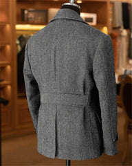 Men's Vintage Herringbone Tweed Blazer British Wool Blend Double Breasted Lightweight Casual Sport Coat Formal Jacket