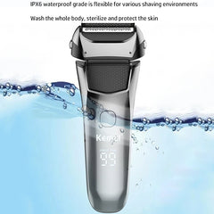 Kemei Washable Wet & Dry Electric Shaver For Men Face Beard Electric Razor Rechargeable Head Bald 3-Blade Shaving Machine System