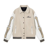 Unisex Embroidered Letter Ballpark Jacket Casual Style Loose Fit Color Block Leather Sleeve Spring Autumn Coat Crossbody Special