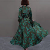 V-neck satin dress Women 2024 spring autumn new elegant loose dresses long sleeve Temperament print Luxury Party Vestidos female