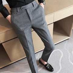 Business Casual Plaid Trousers for Men, Thickened and Warm Wool Material, Slim Fit, Suitable for Autumn and Winter. 28-36