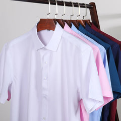 Men's new short sleeve shirt bamboo fiber casual non-ironing spring and summer shirt top high quality slim dress