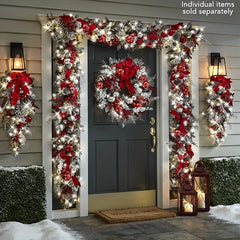 Christmas Wreath Rattan Set Christmas Decorations Bow Flower Garland For Front Door Hanging Christmas Ornaments New Year Decor