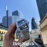 2025 latest cool white ice same wine barrel type skeleton quartz wristwatch men's watch