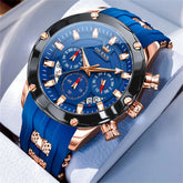 Watches For Men OLEVS Fashion Mens Quartz Watches Luminous Hand Blue Rubber Band Sport WristWatch Relogio Masculino