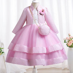 New Autumn/Winter Long Sleeve Party Dress Elegant Girl Embroidery Christmas Performance Dress Gift Bag for Children Aged 3-11