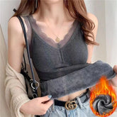 Thermal Underwear Inner Vest For Women Warm Winter Sexy Lace Sleeveless Tank Tops Padded Bra Thermo Thick Slimming Undershirt