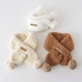 Cute Plush Baby Scarf Winter Thick Fleece Warm Scarves for Toddler Boy Girl Solid Color Cute Pompom Ball Kids Neckerchief