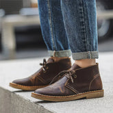 Handmade Leather Men Desert Boots Retro Round Toe Ankle Boots Men's Mid Top Cowhide Work Boot Vintage Shoes 2023 Spring Autumn