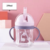 250ml Pink Baby Drinking Cup Feeding Bottle With Straw Gravity Ball Wide Caliber Drinking Milk Water Bottle With Handle
