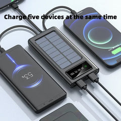 Super large capacity fast charging treasure belt LED light solar convenient fast charging USB port power bank suitable NEW 2024