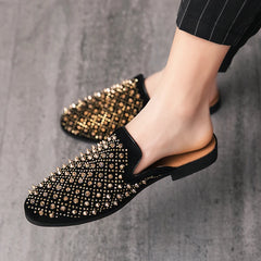 Black Spikes 2022 New Brand Mens Loafers Luxury Shoes Denim And Metal Sequins High Quality Casual Men Shoes