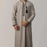 New Arrival Cross-Border Solid Color Round Neck Embroidery Coarse Males Long Sleeve Kaftan Arabian Saudi Arabia Men's Kaftan