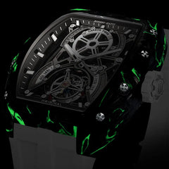 BONEST GATTI Men's Watch Tourbillon Skeleton Automatic Wristwatch Carbon Fiber Luminous Case Barrel-Shaped