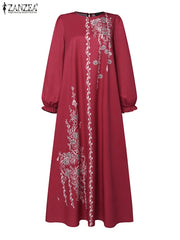 ZANZEA Women Vintage Long Sleeve Abaya Floral Print Muslim Maxi Dress Fashion Sundress Robe Femme Marocain Dubai Turkey Vestido