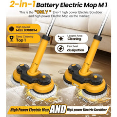 6000mAh Electric Mop M1 – 800RPM Cordless Power Scrubber & Spin Mop