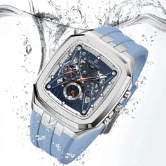 Men's Quartz Watch Fashion Rectangular Design Calendar Waterproof Casual Silicone Strap