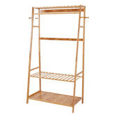 Bamboo Clothes Rail Rack Free Standing Garment Rack with 3 Storage Shelves and 10 Hooks