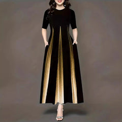 Summer new round neck casual fashion celebrity print gradient long skirt for women