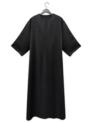 Summer New Muslim men's short-sleeved black red embroidered loose breathable casual Islamic robes