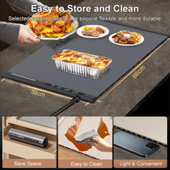 Electric Warming Tray Food Warmer Mat with 8 Tem Setting Foldable Fast Full Surface Heating Plate Electric Food Warming Tray
